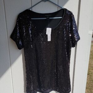 August Silk Black SequinDressy Holiday Cruise Party Short Sleeve Tee